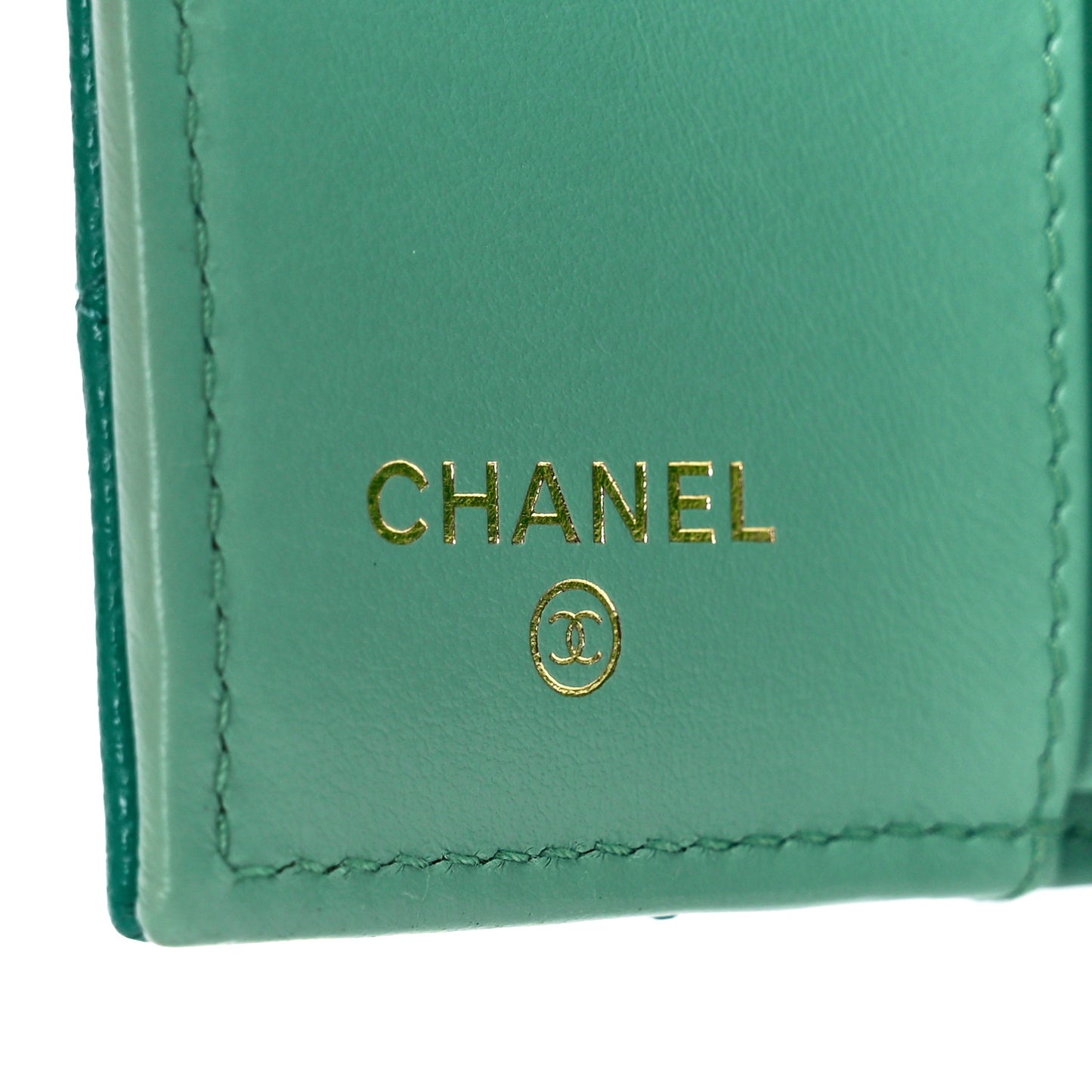 Caviar Metal Perforated Quilted Small CC Flap Wallet Green