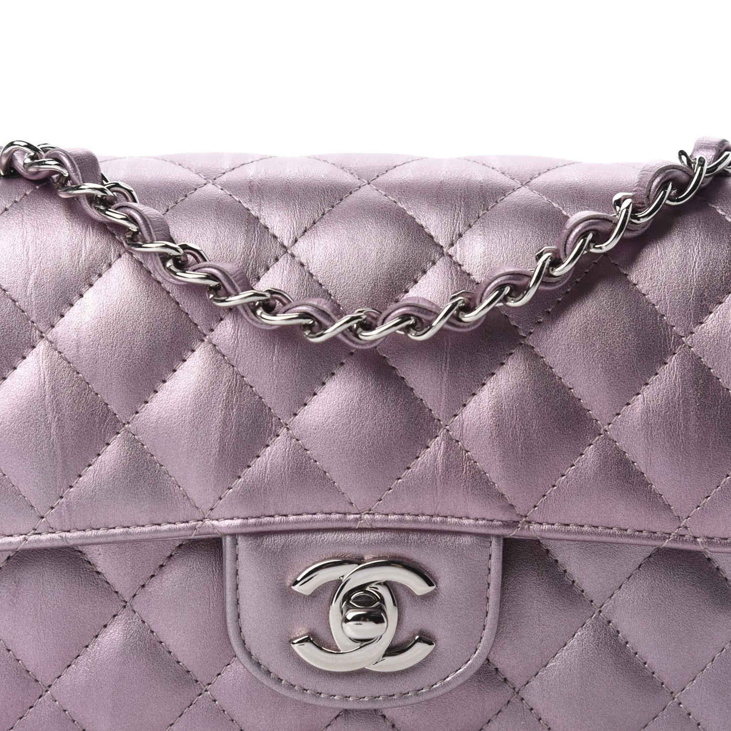 Metallic Calfskin Quilted Mini Rectangular Flap Pink