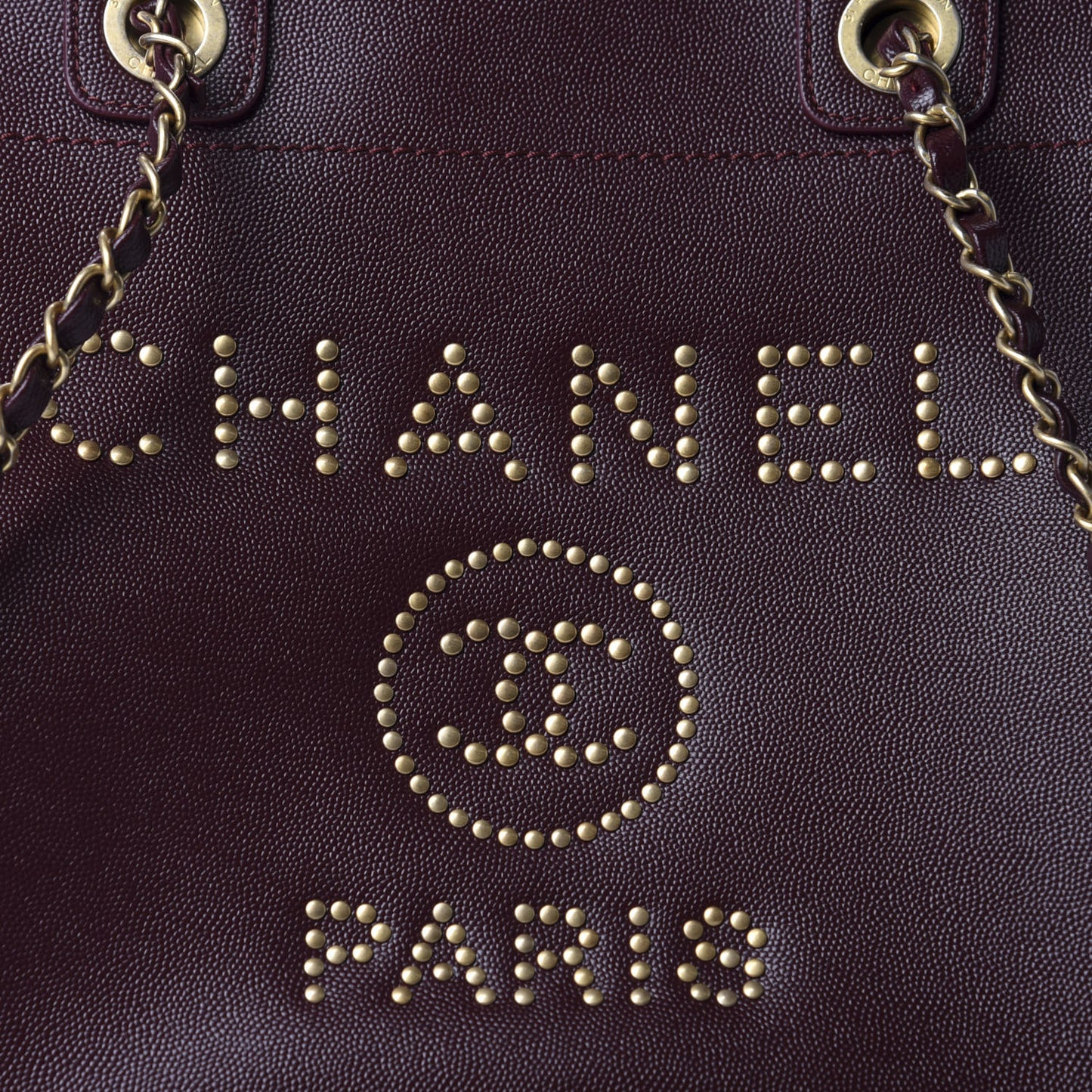 Caviar Small Studded Deauville Tote Burgundy