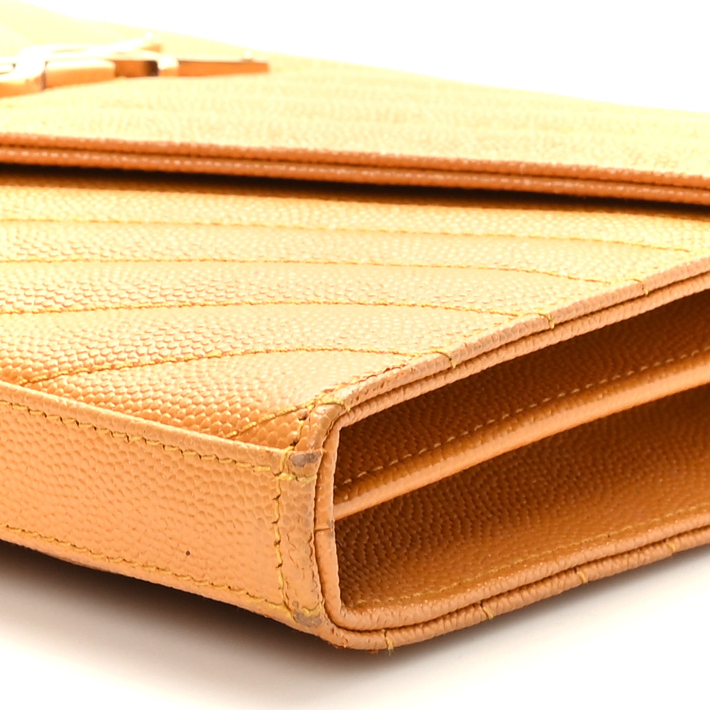 Grain De Poudre Matelasse Chevron Monogram Chain Wallet Mustard