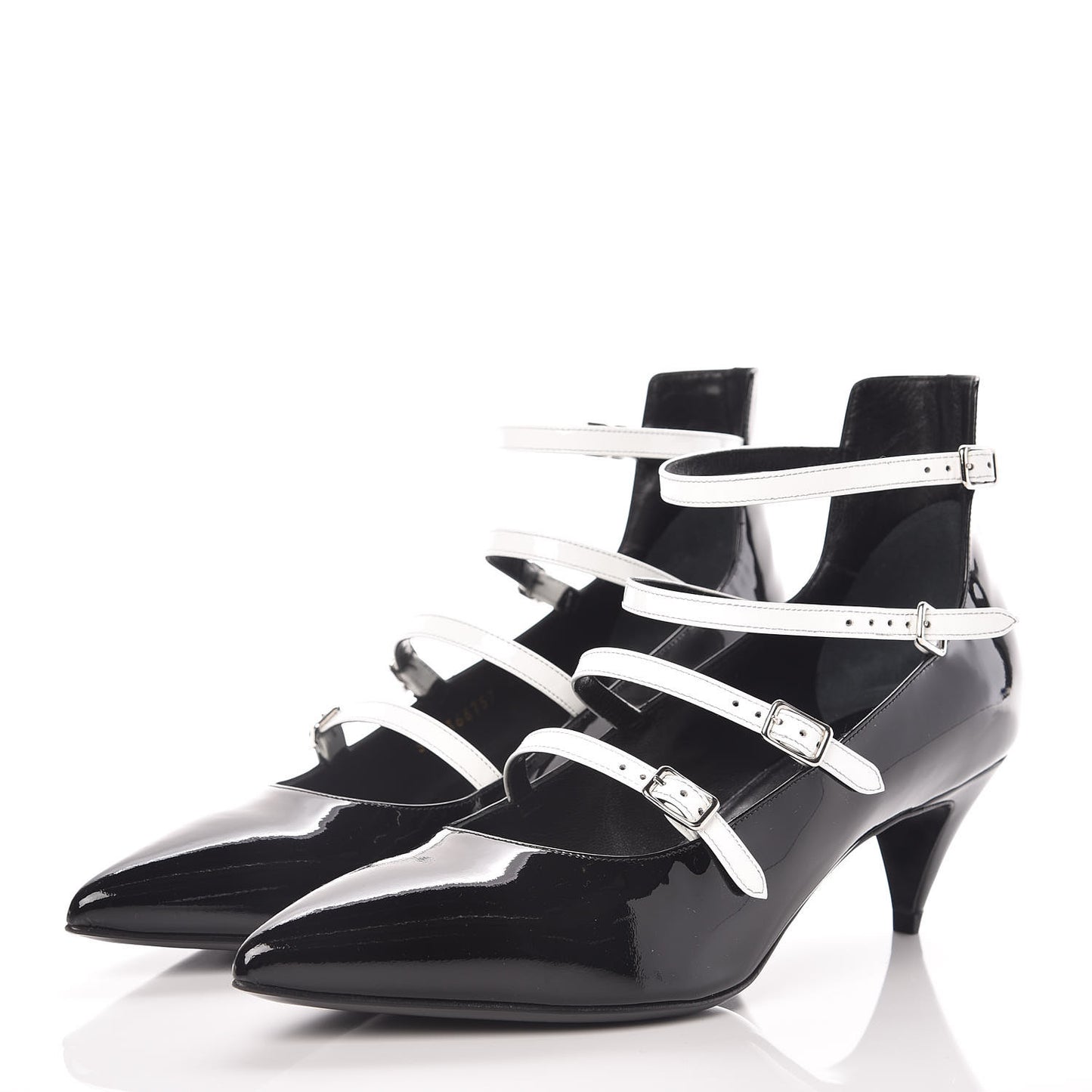 Vitello Vernice Kitten 50 Strap Pumps 40 Black White Optique