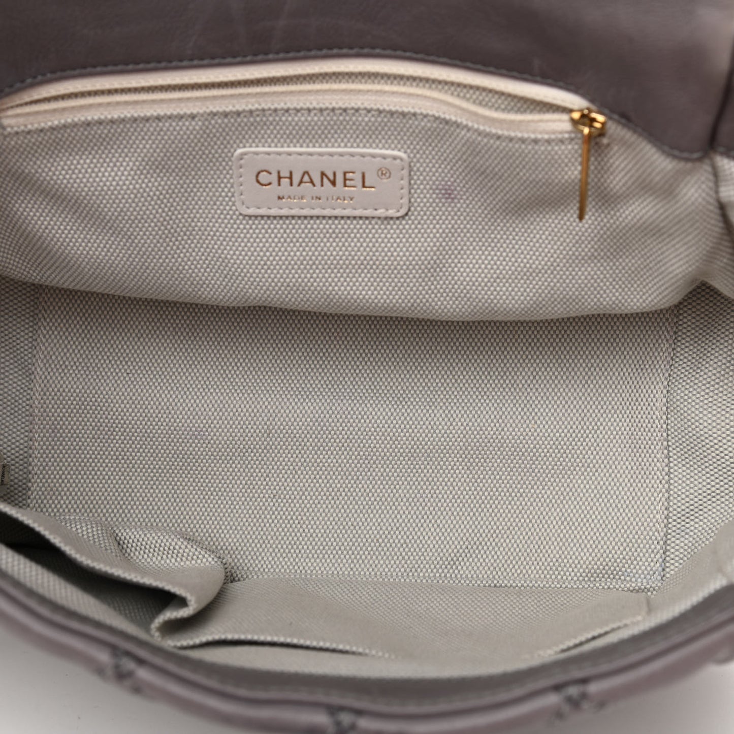 Calfskin Quilted Retro Chain Flap Grey