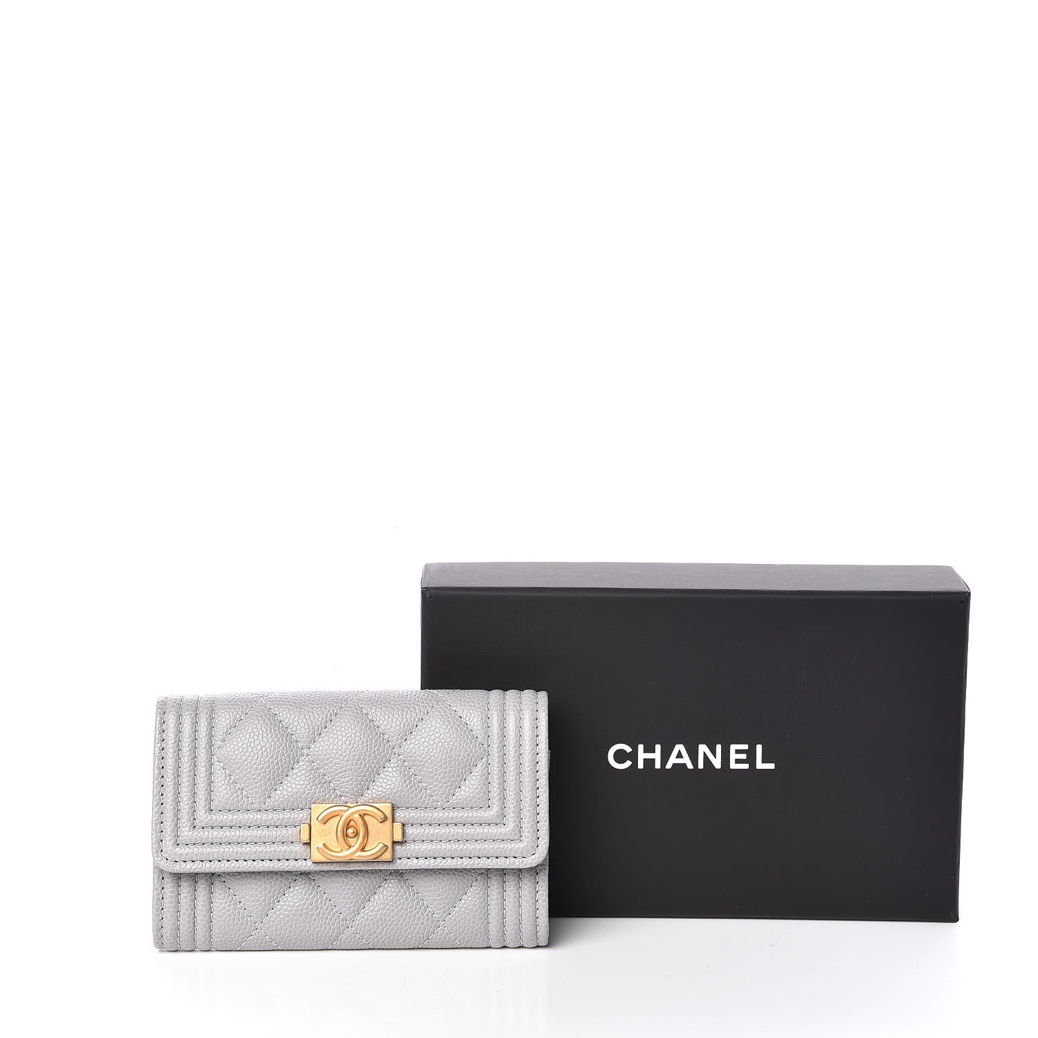 Chanel Caviar Quilted Boy Flap Card Holder Grey 9 of 9