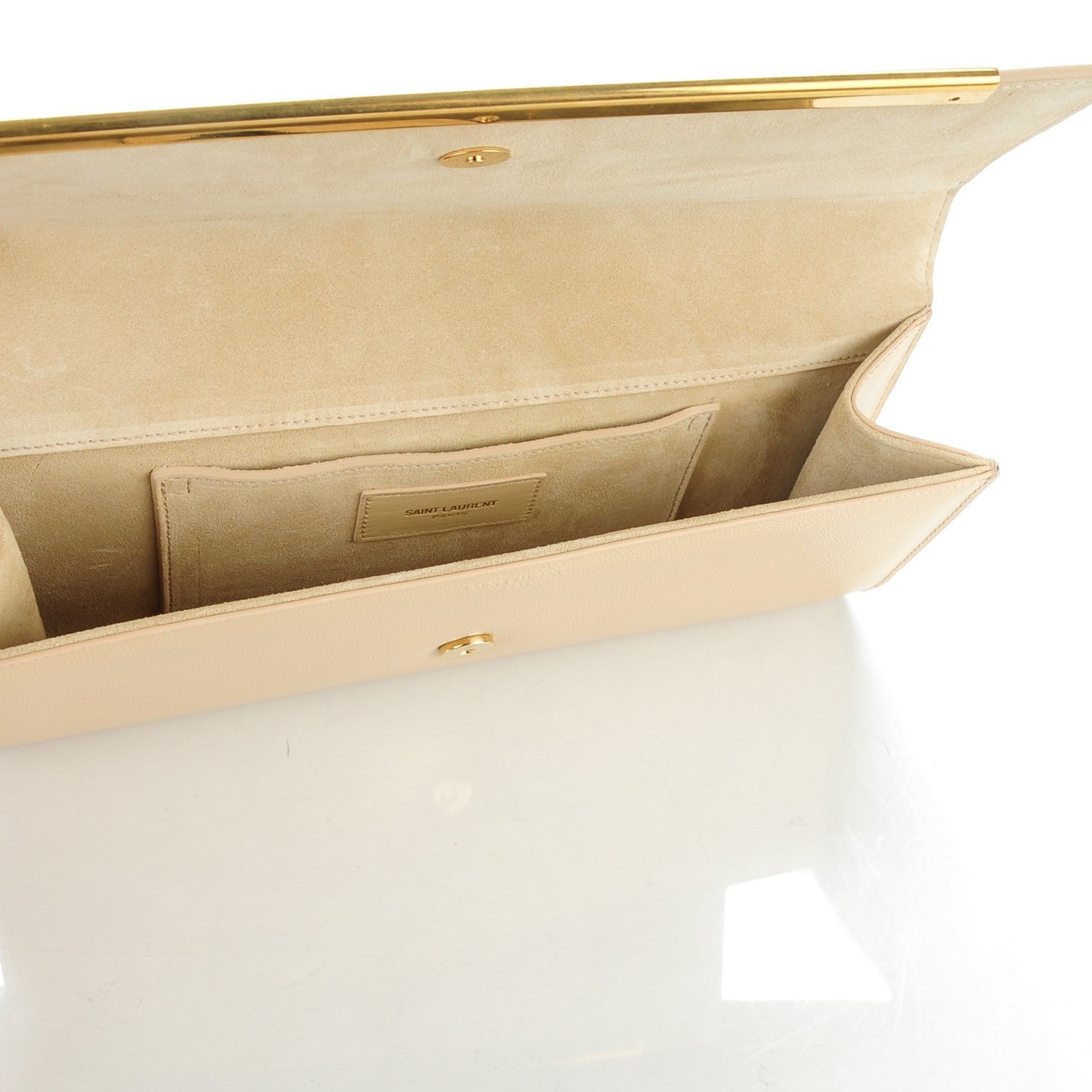 Saint Laurent Patent Grain de Poudre Lutetia Flap Clutch Beige 5 of 7