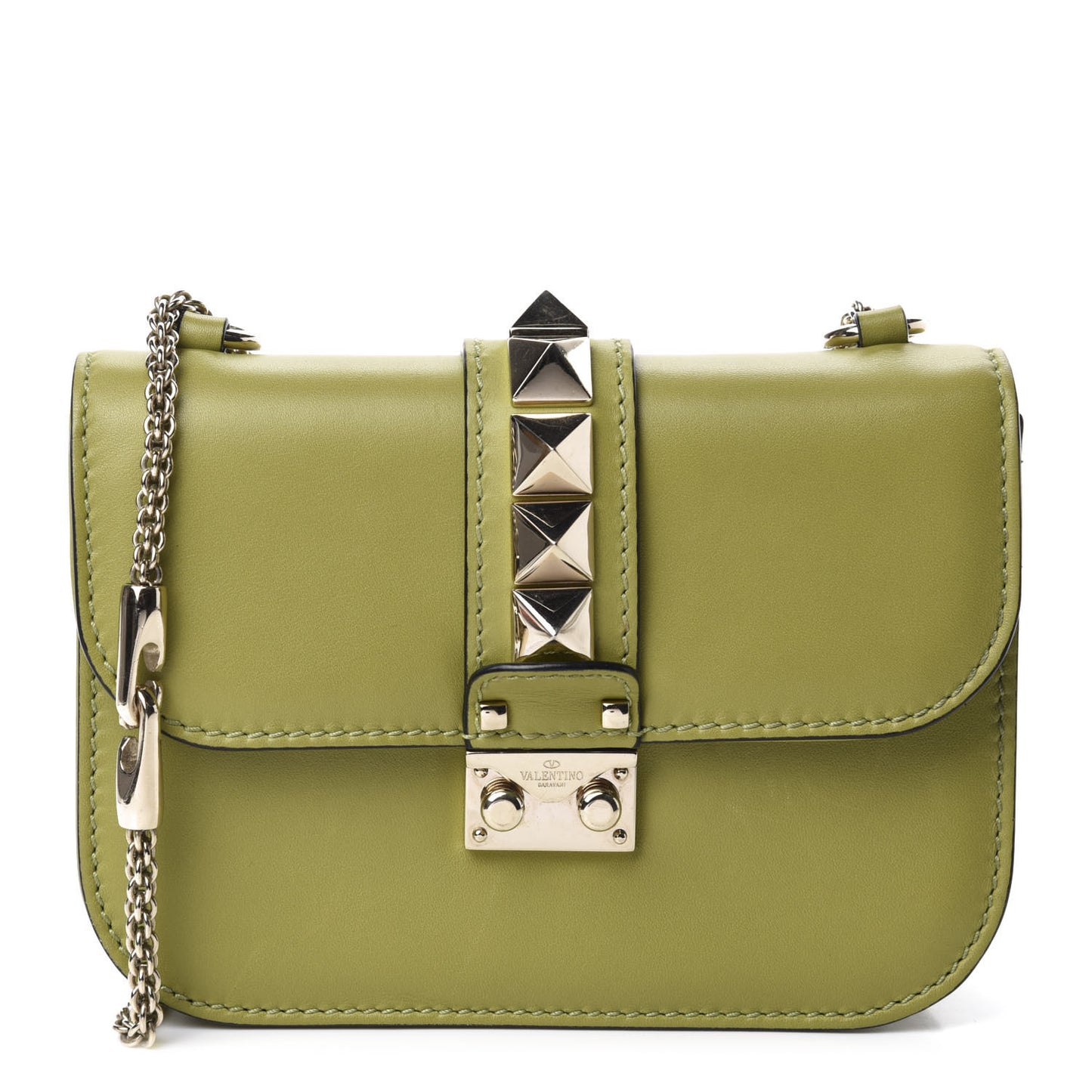 Vitello Small Glam Lock Rockstud Flap Green