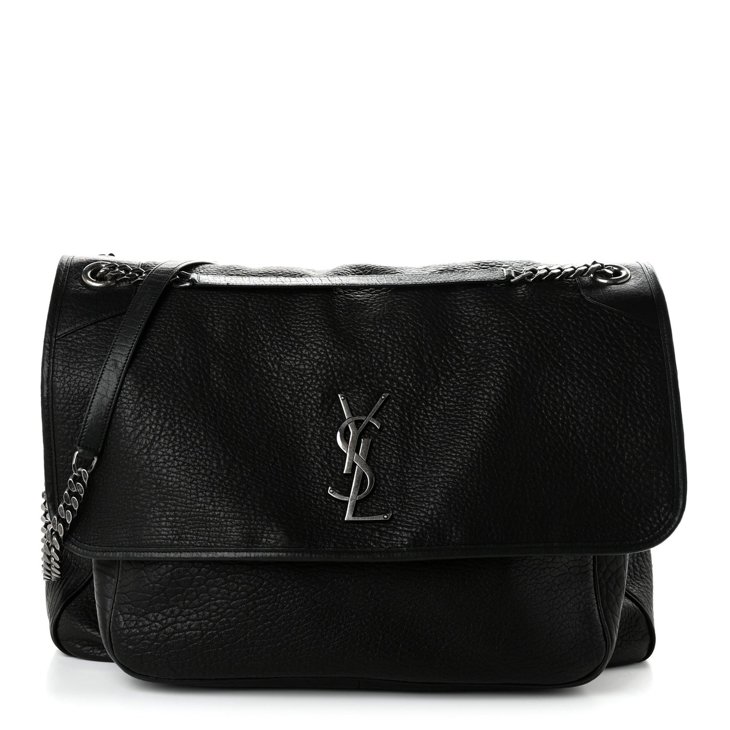 Grained Lambskin Monogram Oversized Niki Chain Satchel Black