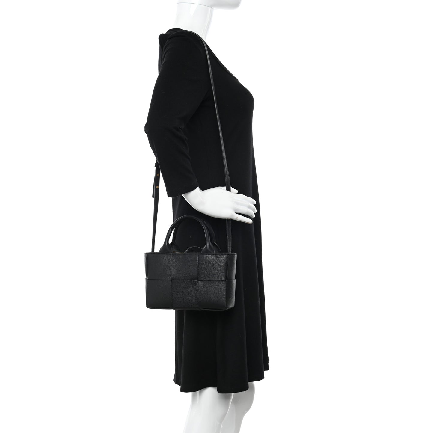 Grained Calfskin Intrecciato Candy Arco Tote Black