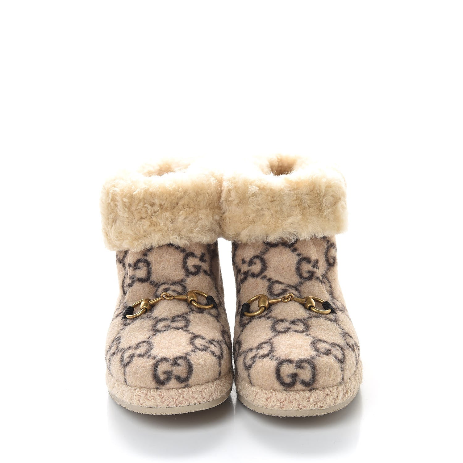 Gucci Covered Wool GG Monogram Womens Fria Horsebit Ankle Boots 38 Beige Ebony Butterscotch 3 of 9