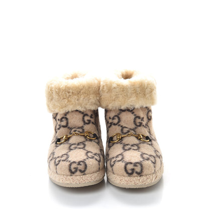 Gucci Covered Wool GG Monogram Womens Fria Horsebit Ankle Boots 38 Beige Ebony Butterscotch 3 of 9