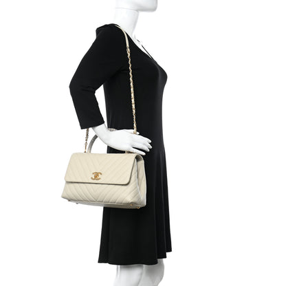 Chanel Caviar Lizard Chevron Quilted Small Coco Handle Flap Ivory 2 of 12