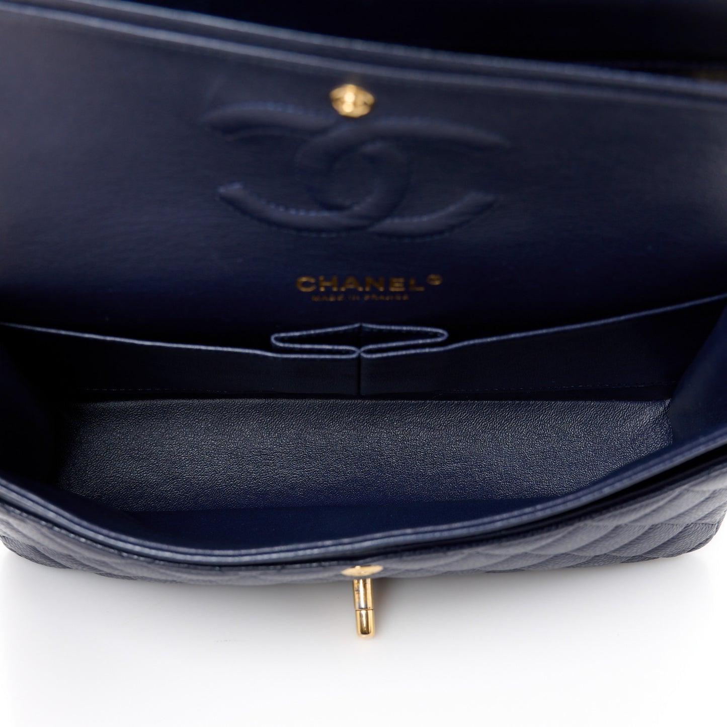 Caviar Quilted Medium Double Flap Navy