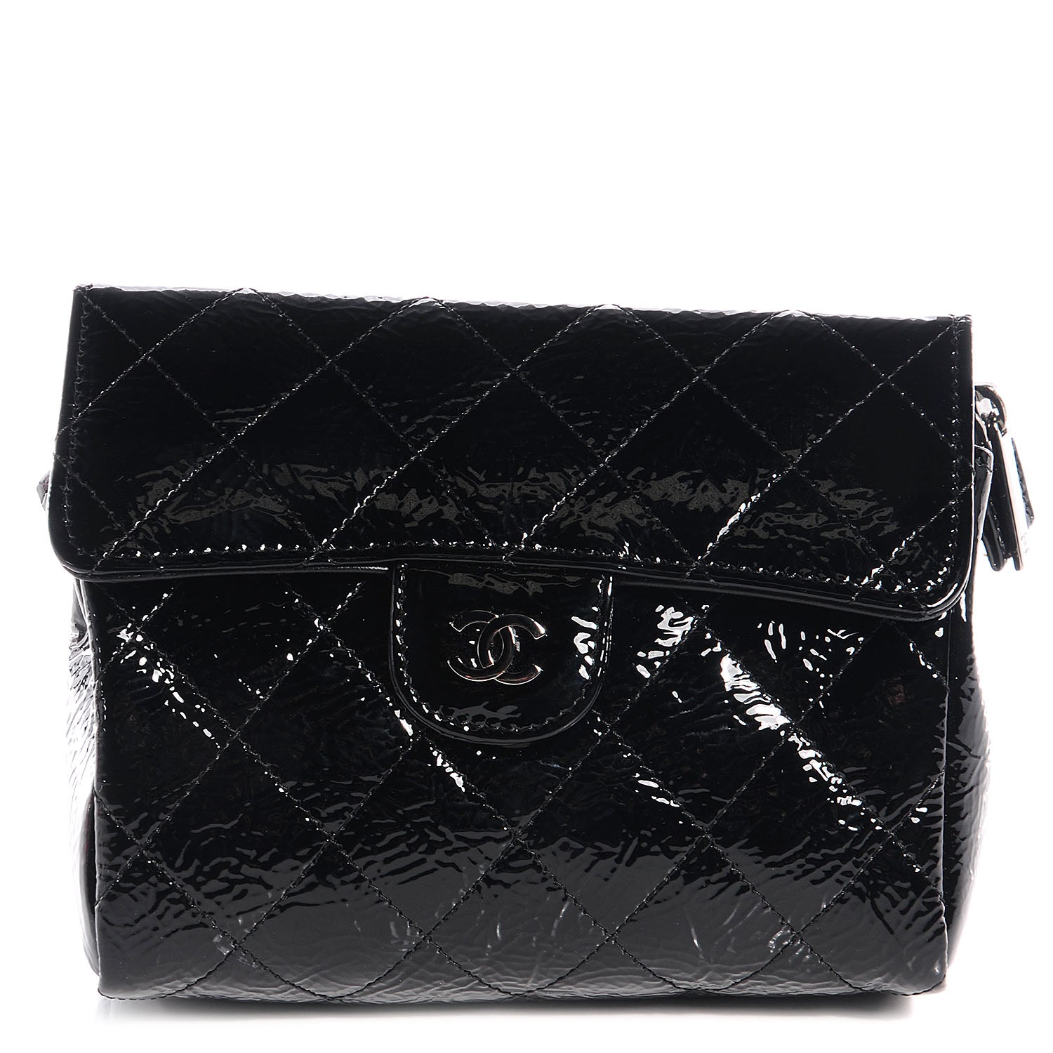 Chanel Distressed Patent Quilted Flap Cosmetic Case Black 1 of 10