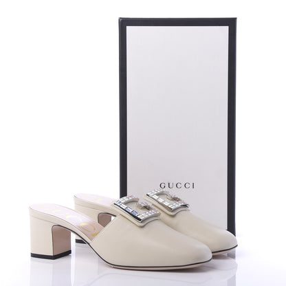 Gucci Malaga Kid Crystal Square G Madelyn Mules 39 Vintage White 9 of 9