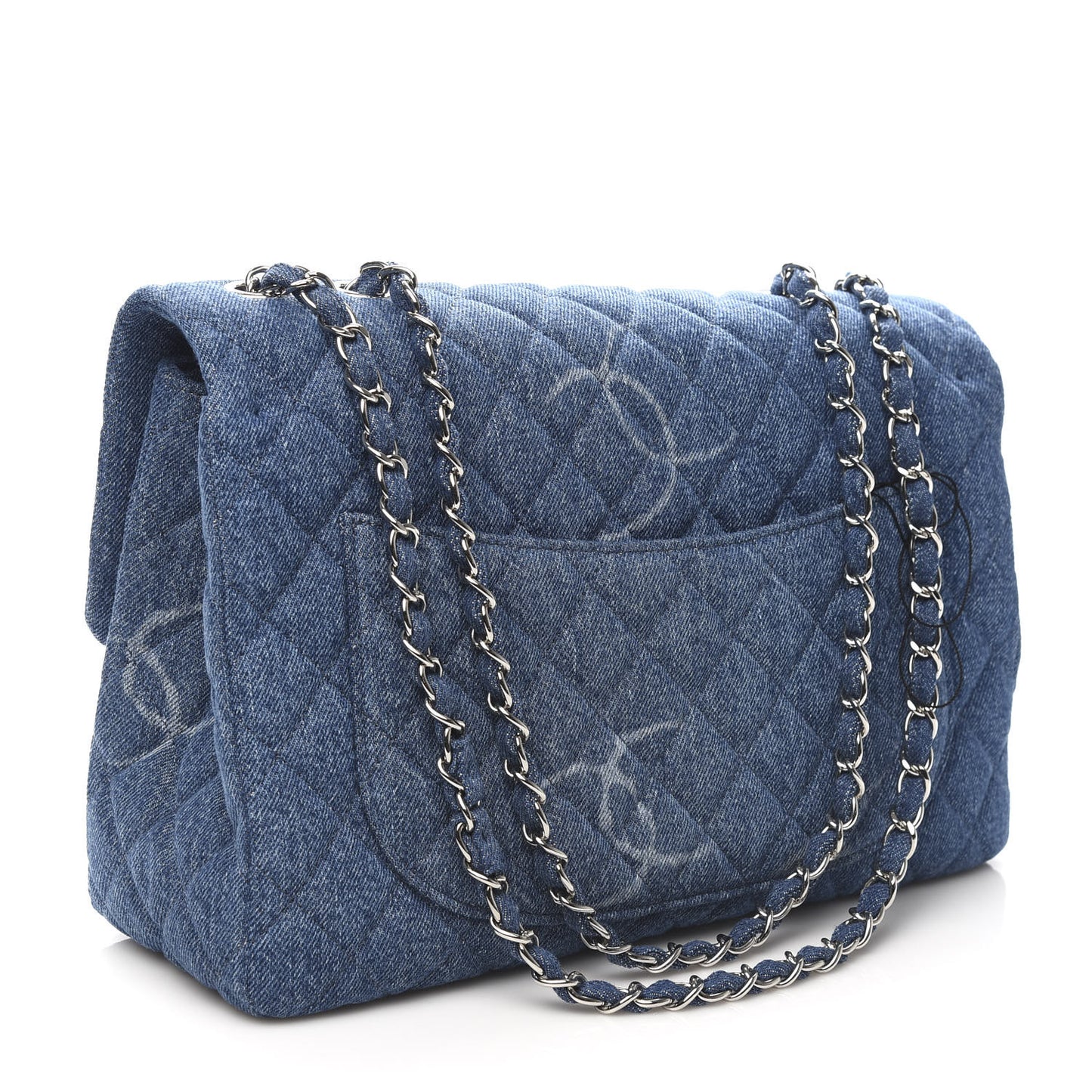 Denim Quilted CC Print Jumbo Single Flap Blue