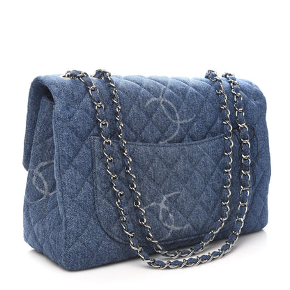 Chanel Denim Quilted CC Print Jumbo Single Flap Blue 3 of 11