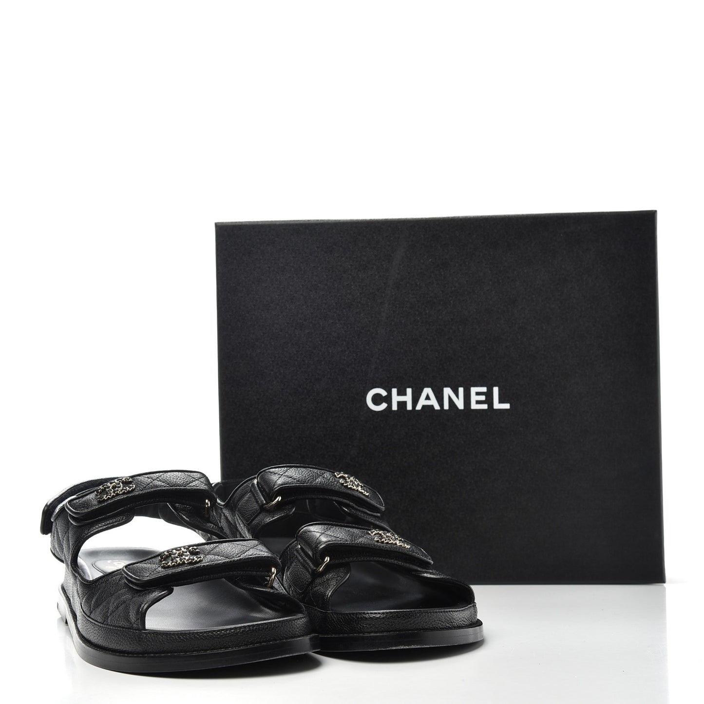 Grained Calfskin Velcro Dad Sandals 41 Black