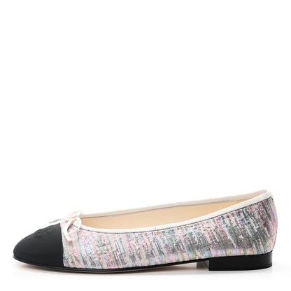 Chanel Tweed Grosgrain Cap Toe Ballerina Flats 39.5 Iridescent Multicolor 1 of 9