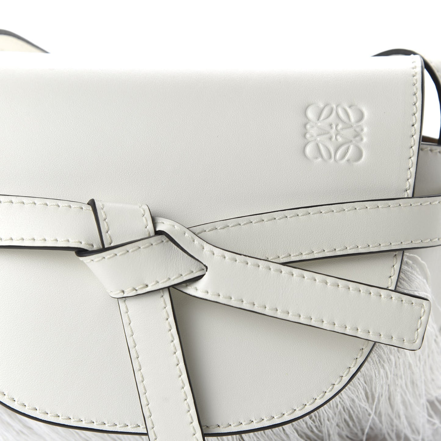 Calfskin Mini Fringe Gate Crossbody Bag White