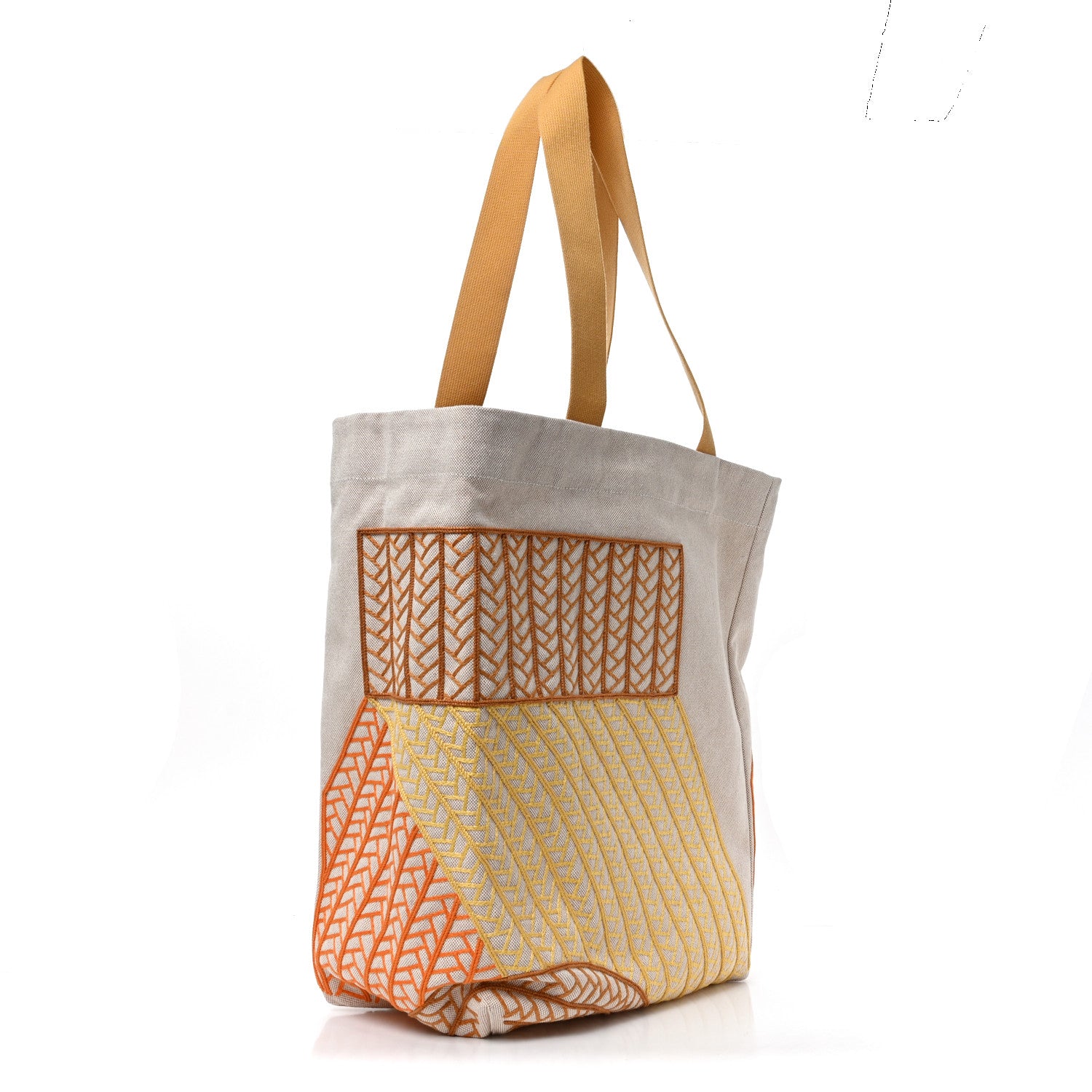 Hermes H Canvas Embroidered Poisson Natte Beach Bag Camel Jaune 3 of 8