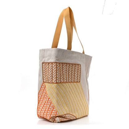 Hermes H Canvas Embroidered Poisson Natte Beach Bag Camel Jaune 3 of 8