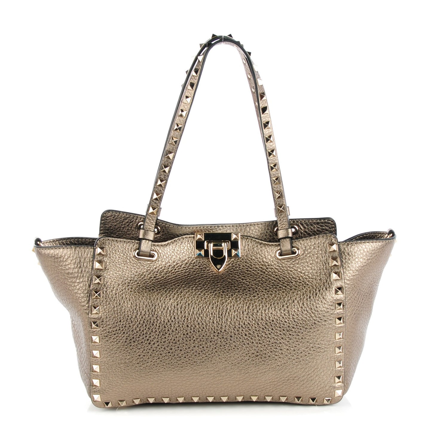Metallic Alce Printed Calfskin Small Rockstud Tote Sasso