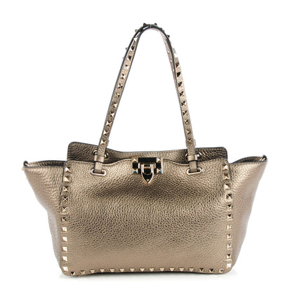 Valentino Garavani Metallic Alce Printed Calfskin Small Rockstud Tote Sasso 1 of 7