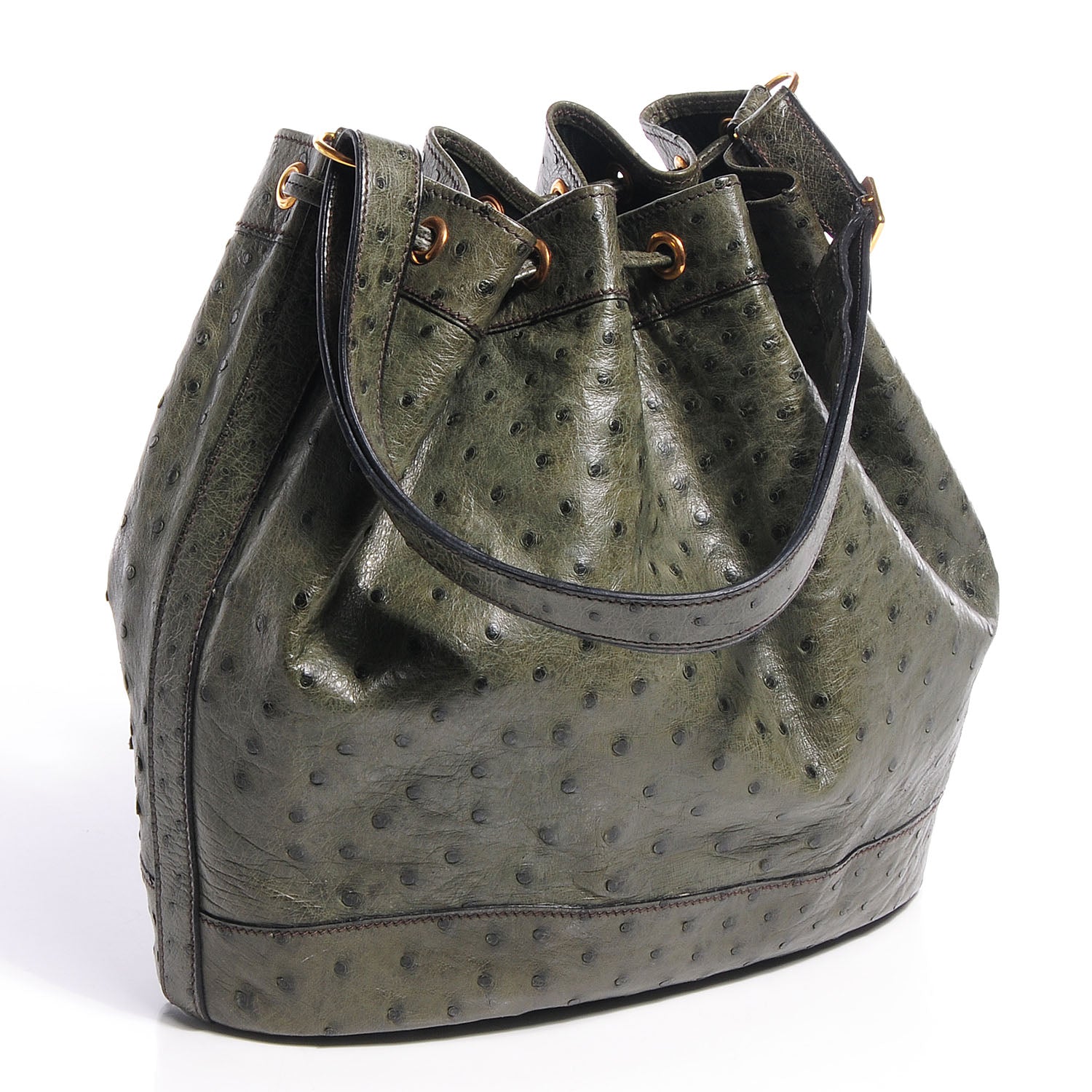 Hermes Ostrich Market Drawstring Bag 25 Vert Olive 3 of 10