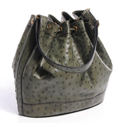 Hermes Ostrich Market Drawstring Bag 25 Vert Olive 3 of 10