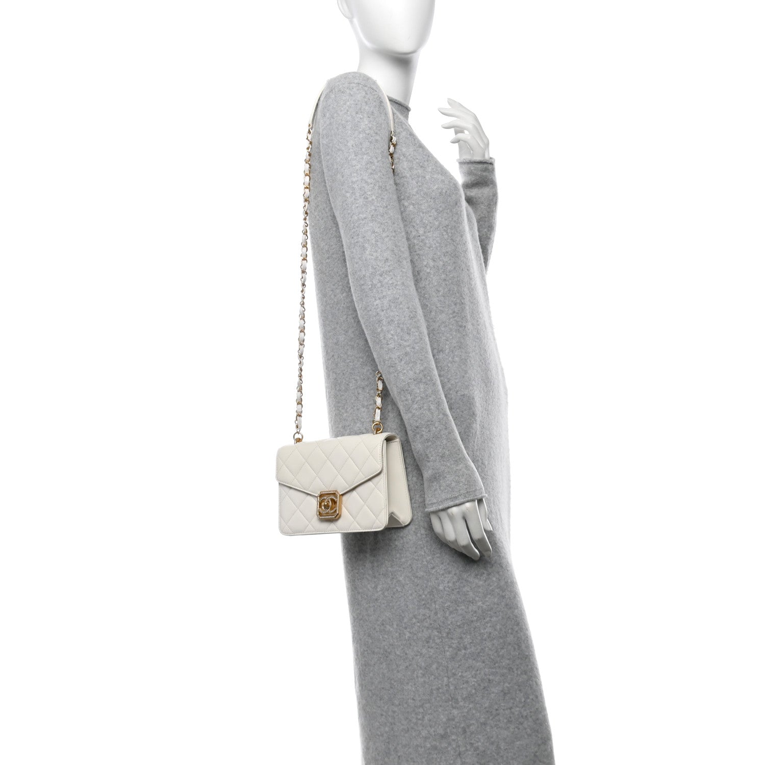 Chanel Calfskin Strass Quilted Flap White 2 of 14