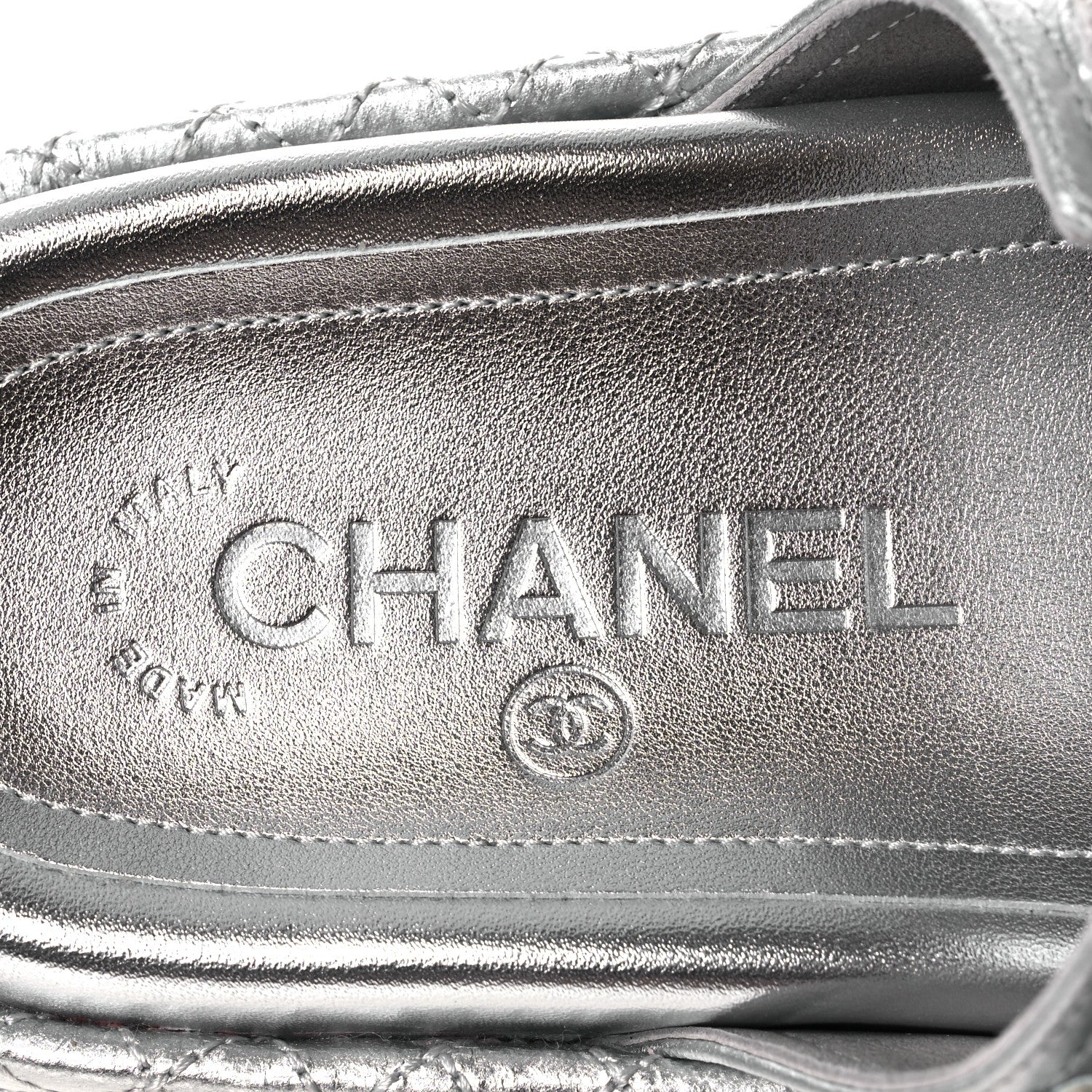 Chanel Laminated Lambskin Quilted Velcro Crystal CC Dad Slide Sandals Silver 37.5 Silver 9 of 11