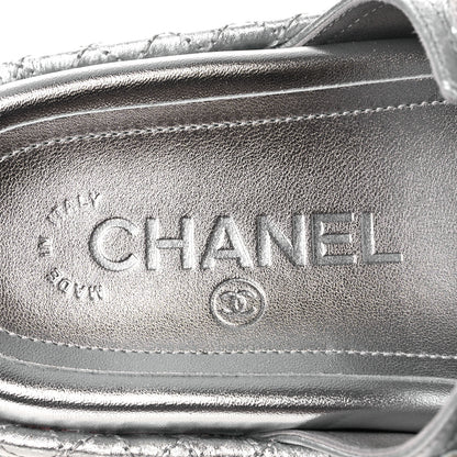 Chanel Laminated Lambskin Quilted Velcro Crystal CC Dad Slide Sandals Silver 37.5 Silver 9 of 11