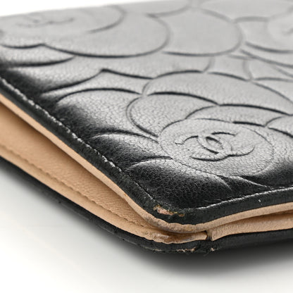 Chanel Lambskin Camellia Embossed Yen Wallet Black Beige 10 of 12