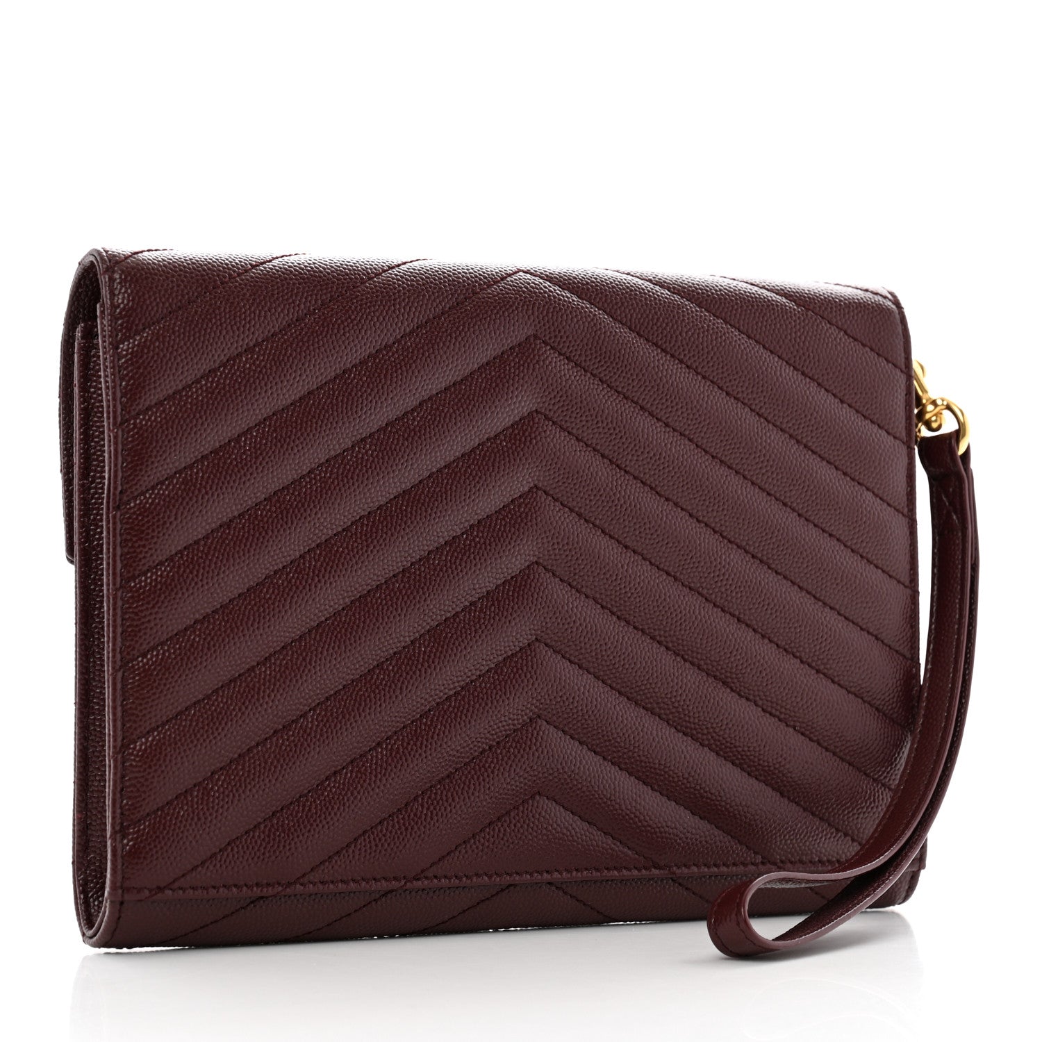 Saint Laurent Grain De Poudre Matelasse Chevron Monogram Envelope Clutch Rouge Legion 3 of 9