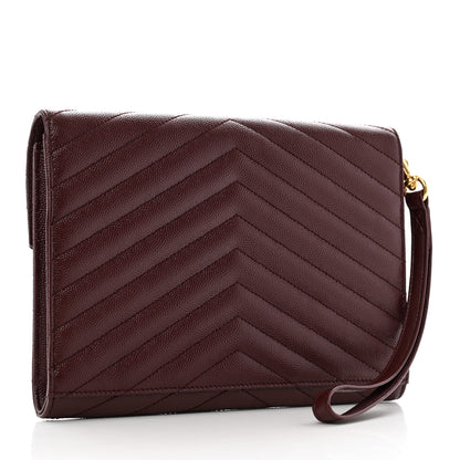 Saint Laurent Grain De Poudre Matelasse Chevron Monogram Envelope Clutch Rouge Legion 3 of 9