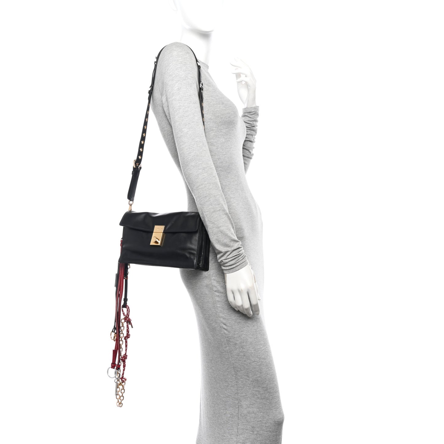 Calfskin Soft Sound Charms Shoulder Bag Black