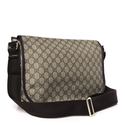 Gucci GG Plus Monogram Medium Double Buckle Flap Messenger Bag Beige Dark Brown 3 of 11