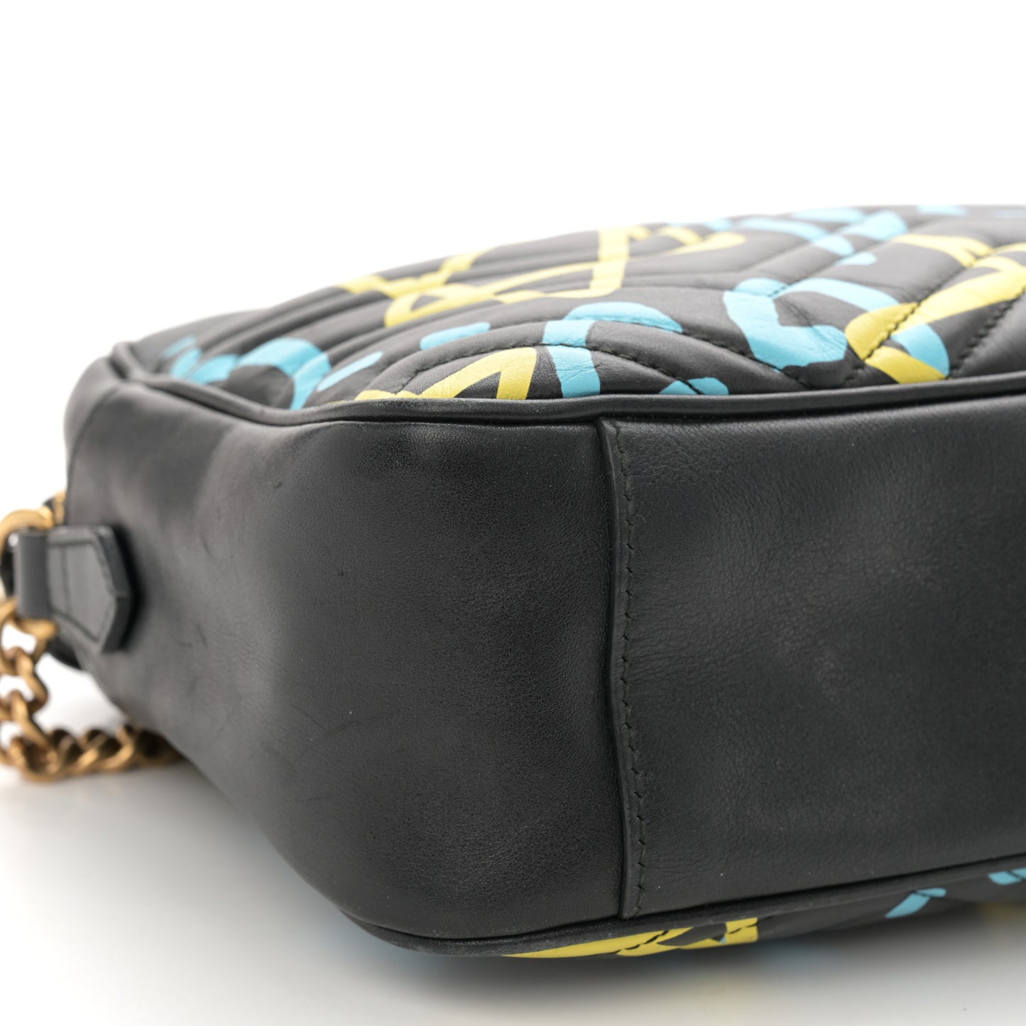 Calfskin Matelasse GucciGhost Medium GG Marmont Chain Shoulder Bag Black New Acquamarine