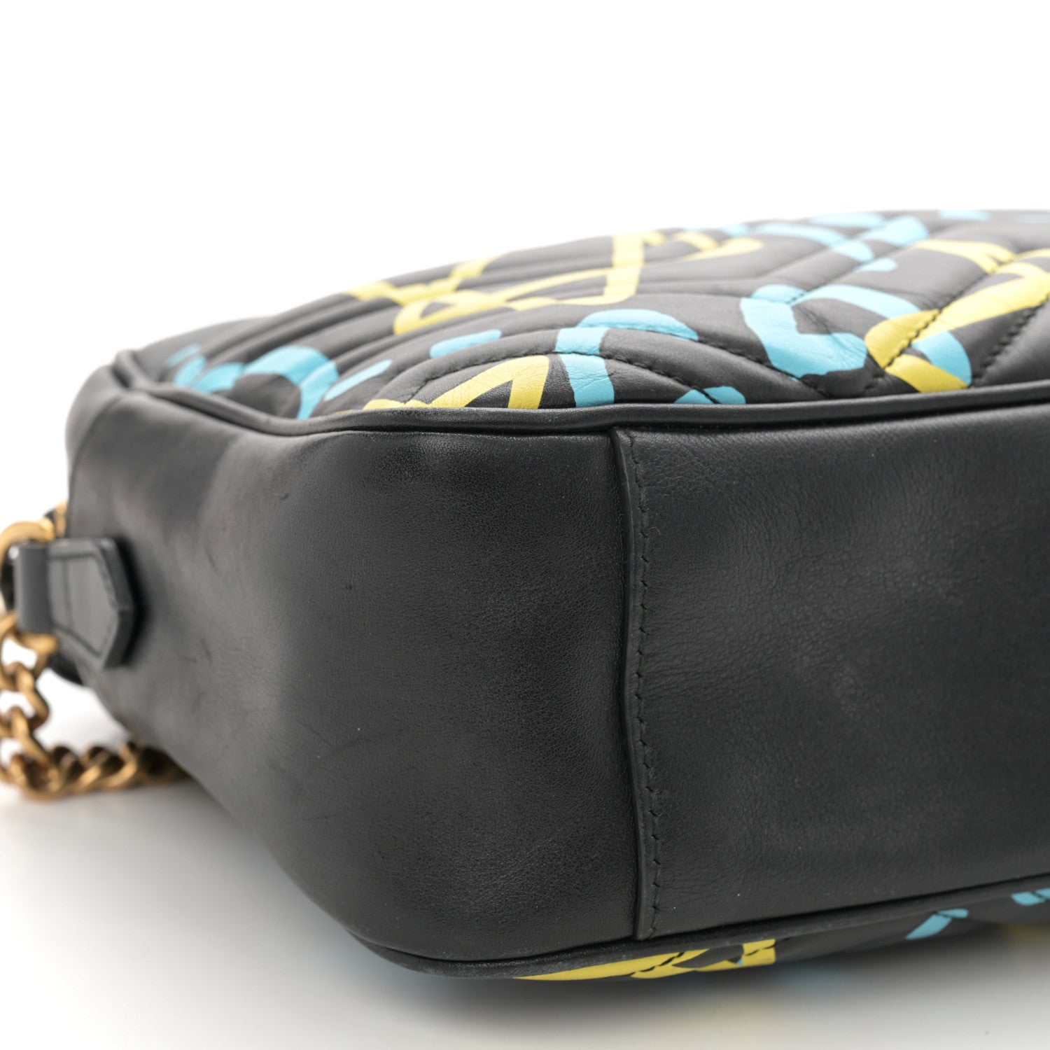 Gucci Calfskin Matelasse GucciGhost Medium GG Marmont Chain Shoulder Bag Black New Acquamarine 9 of 16
