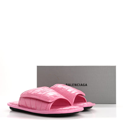 Balenciaga Calfskin Logo Crocodile Embossed Slides 40 Fuxia 10 of 10