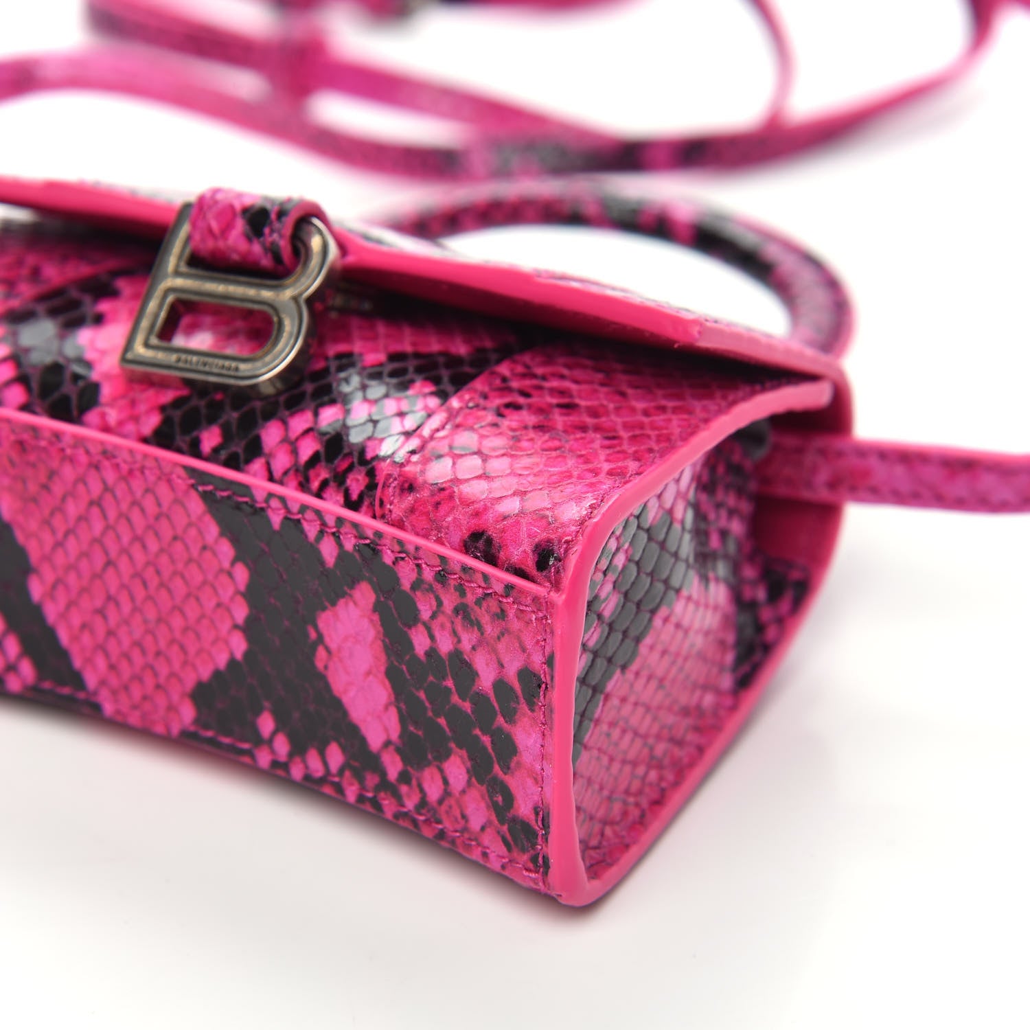 Balenciaga Shiny Calfskin Python Effect Hourglass Top Handle Bag Mini Fuchsia Black 8 of 8