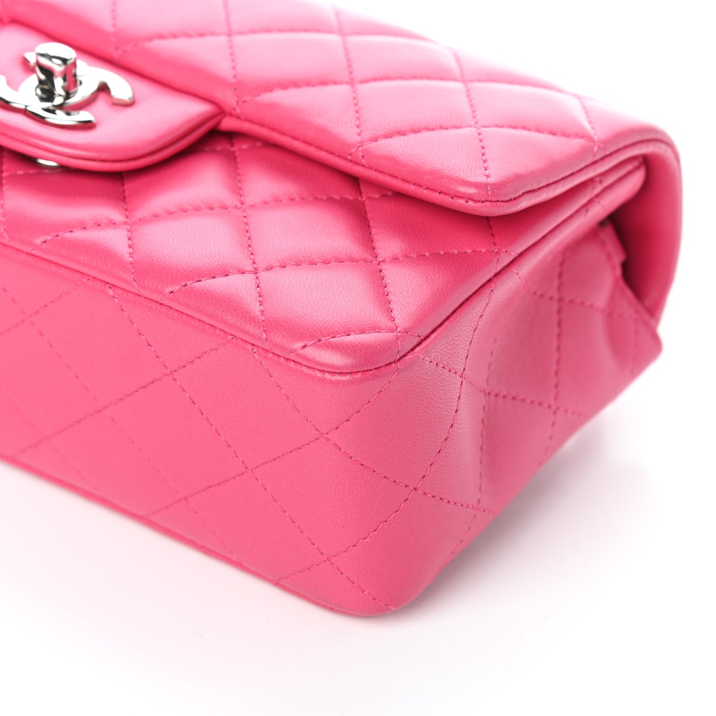 Lambskin Quilted Mini Rectangular Flap Dark Pink