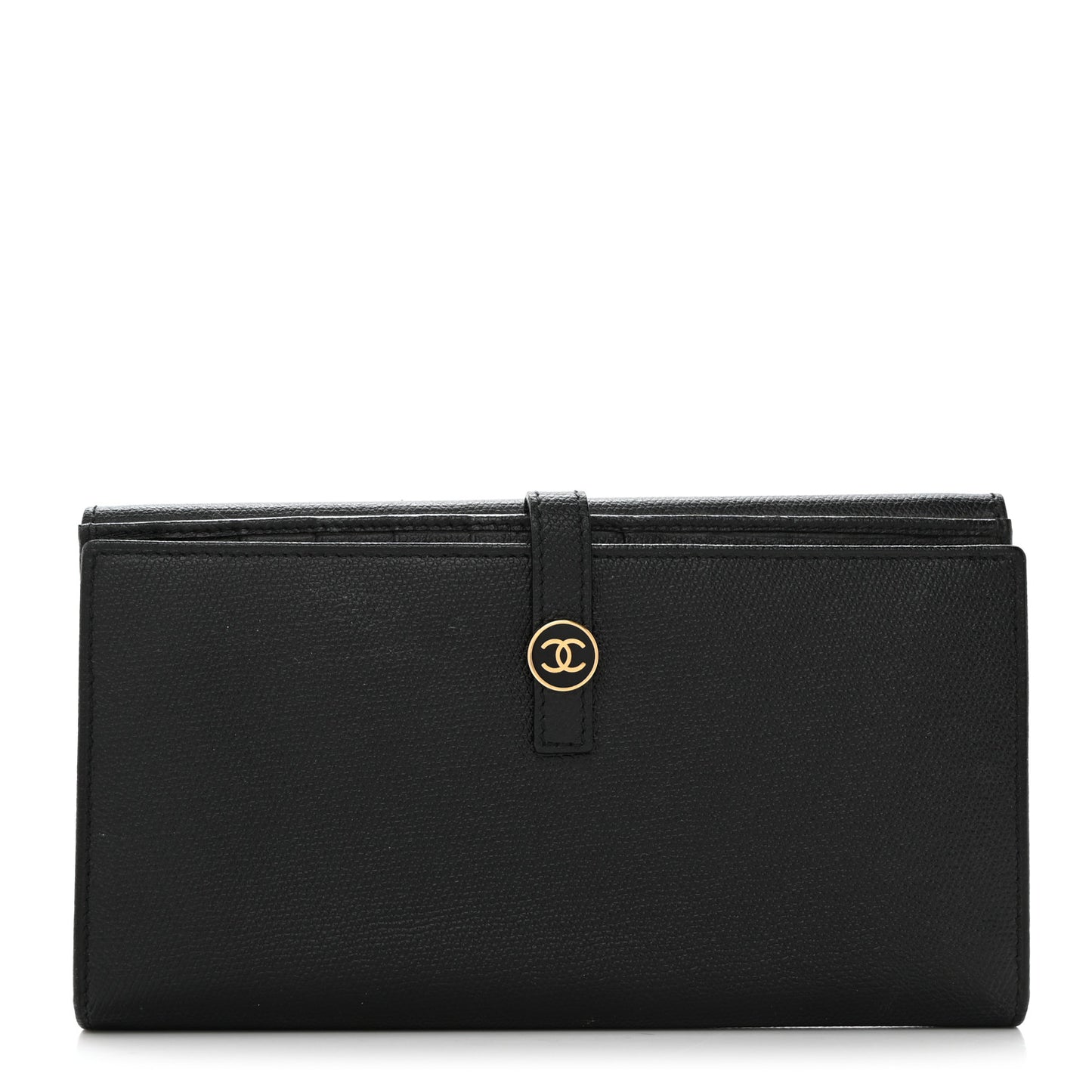 Grained Calfskin CC Button Long Wallet Black