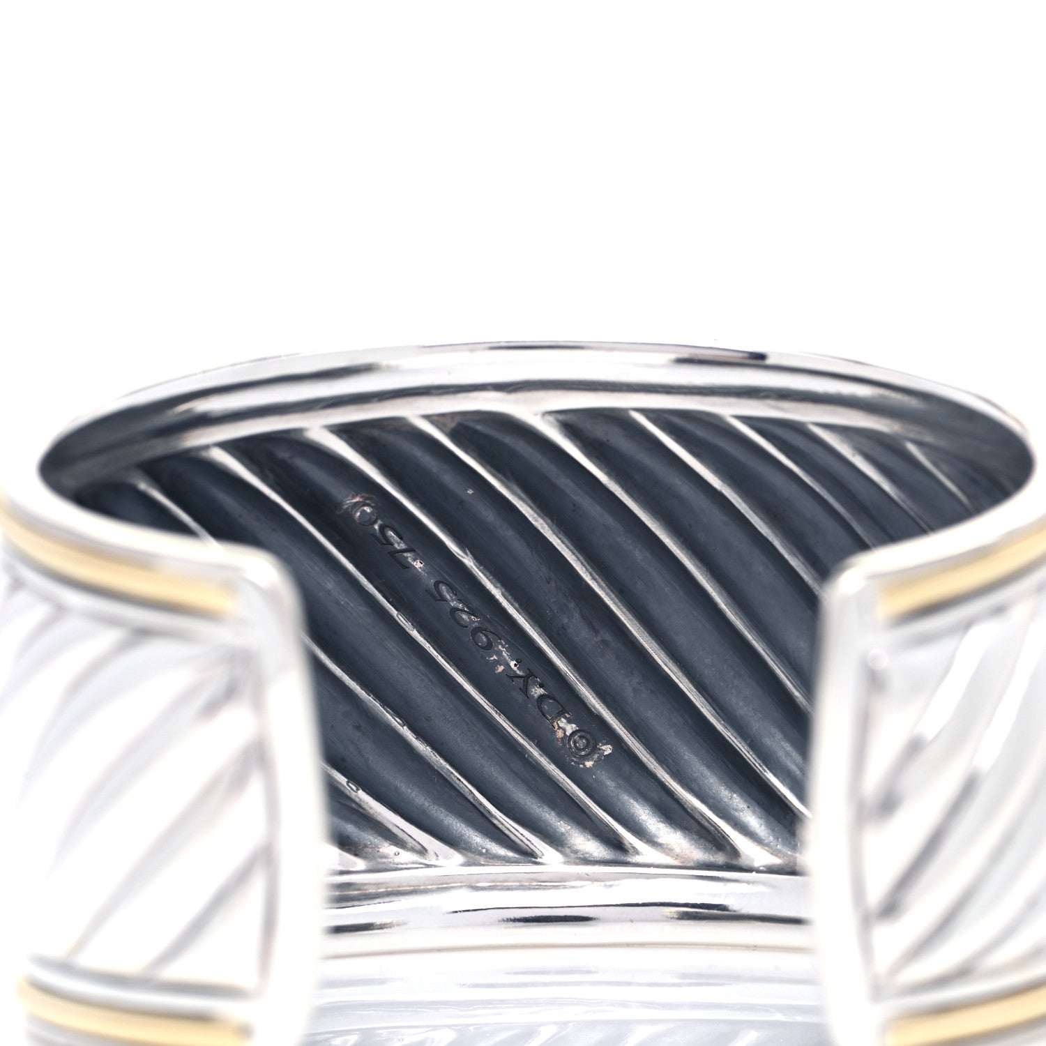David Yurman Sterling Silver 18K Yellow Gold 41mm Sculpted Cable Cuff Bracelet 4 of 5