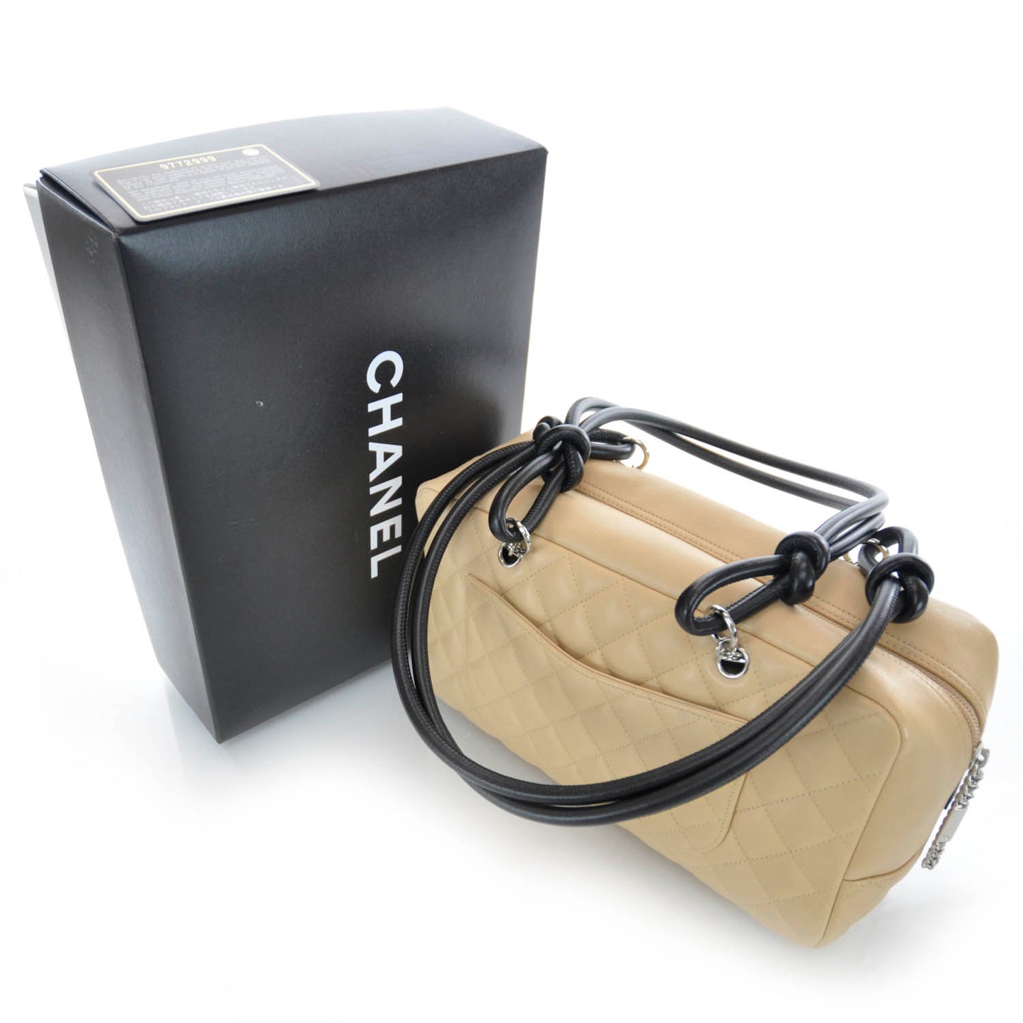 Calfskin Quilted Large Cambon Bowler Beige Black