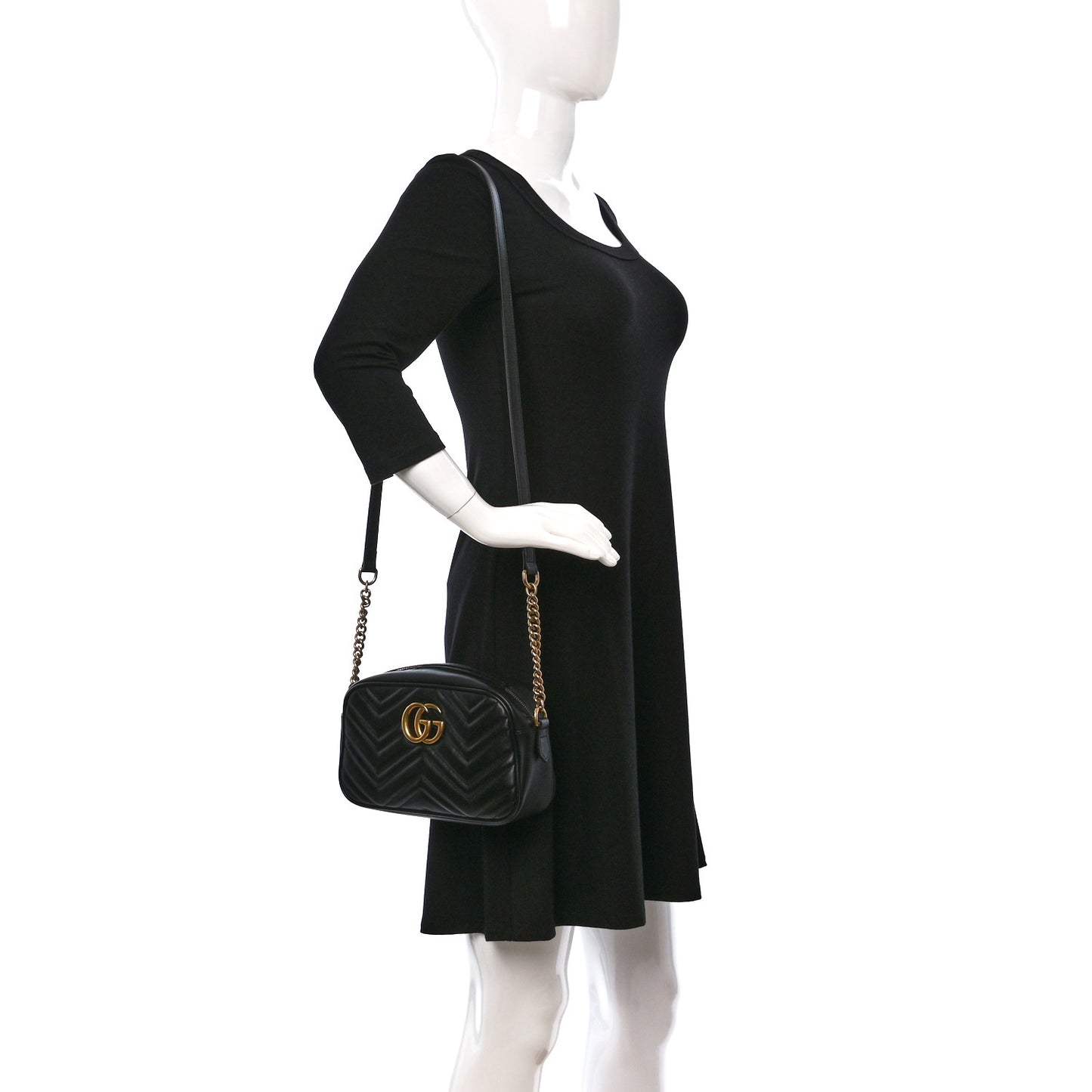 Calfskin Matelasse Small GG Marmont Chain Shoulder Bag Black