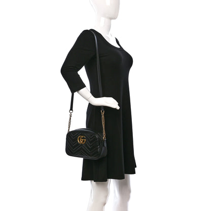 Gucci Calfskin Matelasse Small GG Marmont Chain Shoulder Bag Black 2 of 10