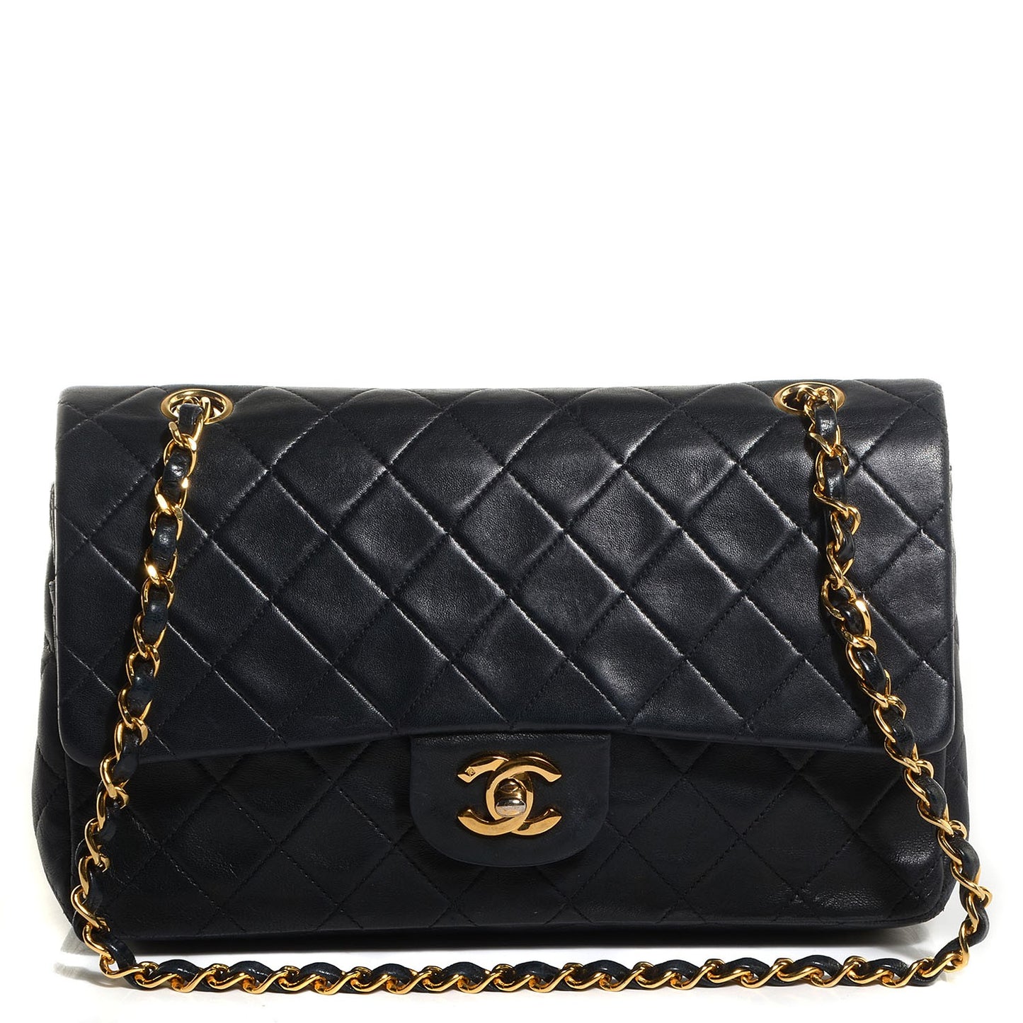 Lambskin Medium Double Flap Black