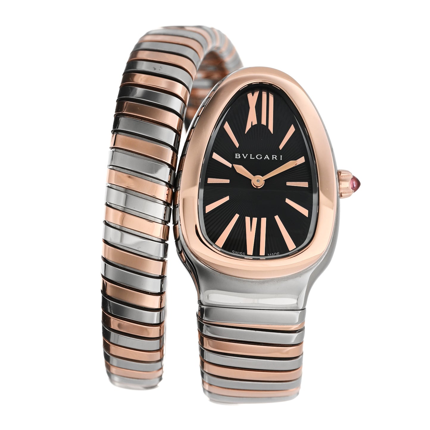 Stainless Steel 18K Rose Gold 35mm Serpenti Tubogas Quartz Watch Black