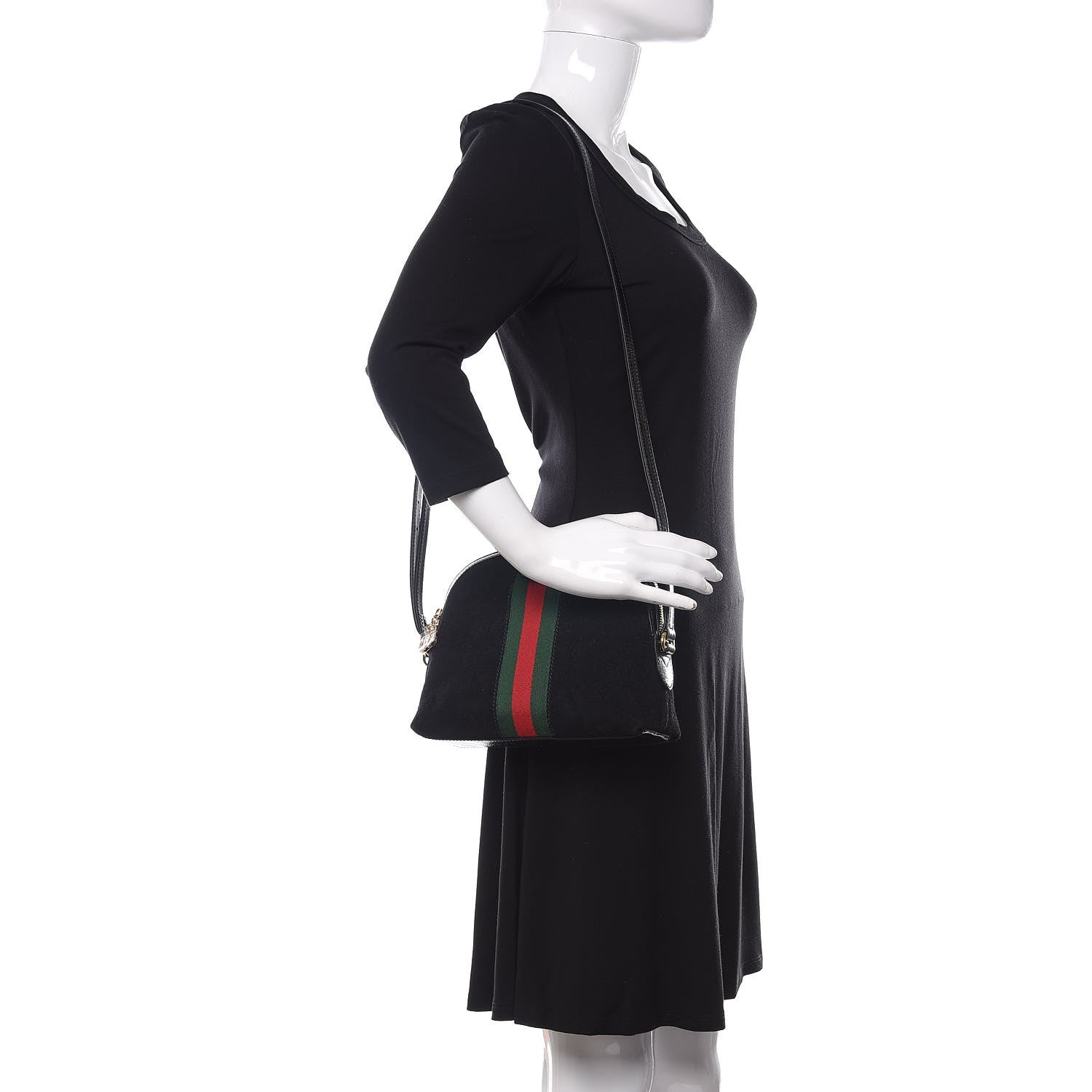 Gucci Suede Patent Web GG Small Ophidia Dome Shoulder Bag Black 2 of 10