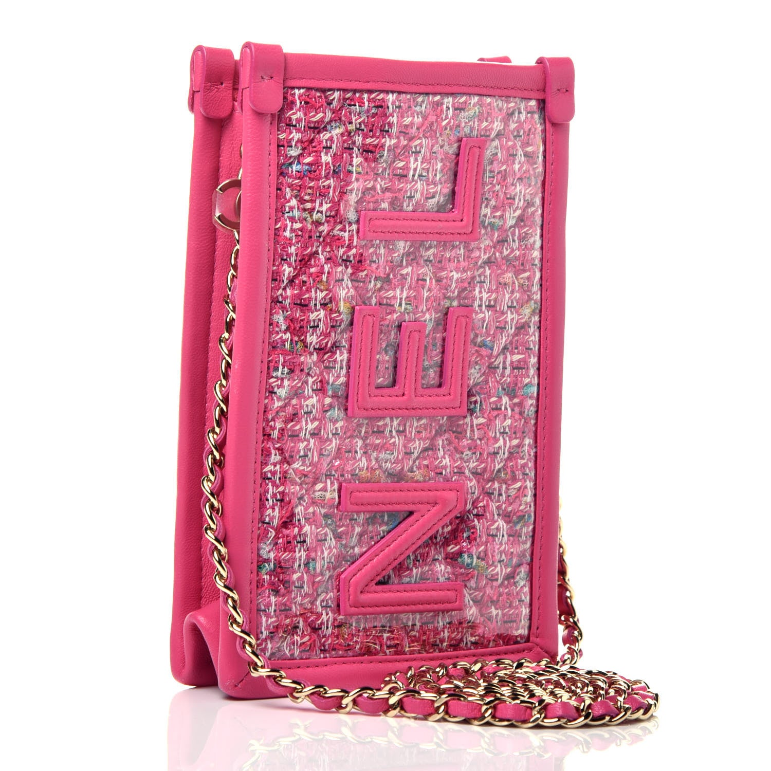 Chanel Tweed PVC Lambskin Clutch With Chain Pink 3 of 9